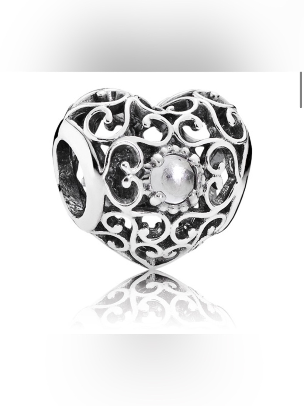 Authentic Pandora Retired April Signature Heart Rock Crystal S925 Ale Charm